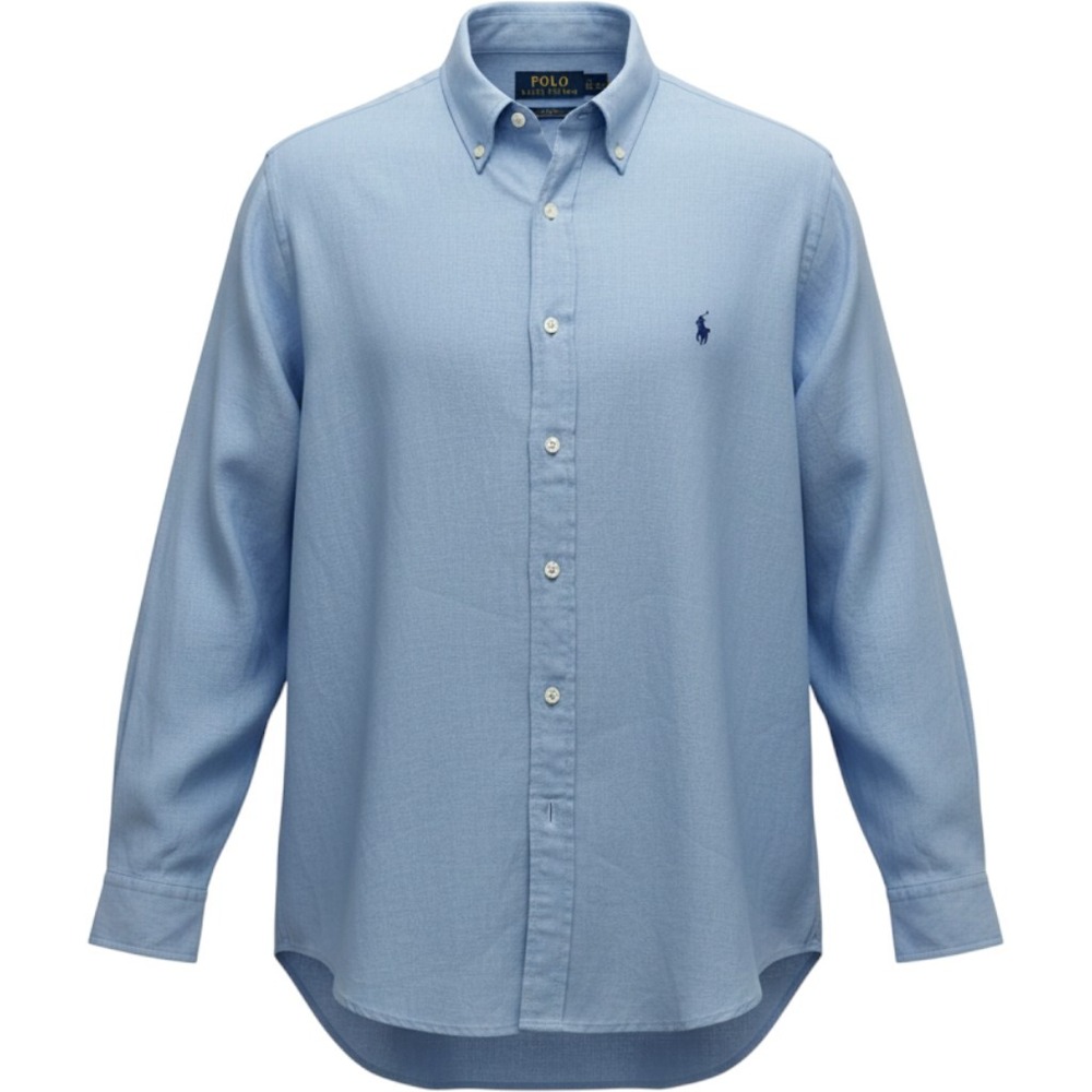 Polo Ralph Lauren 100% Linen Shirt Mens 4XB Oxford Blue Long Sleeve Button Down